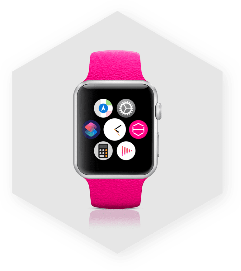 灰色背景上六角形画框内 Apple Watch 的图像。