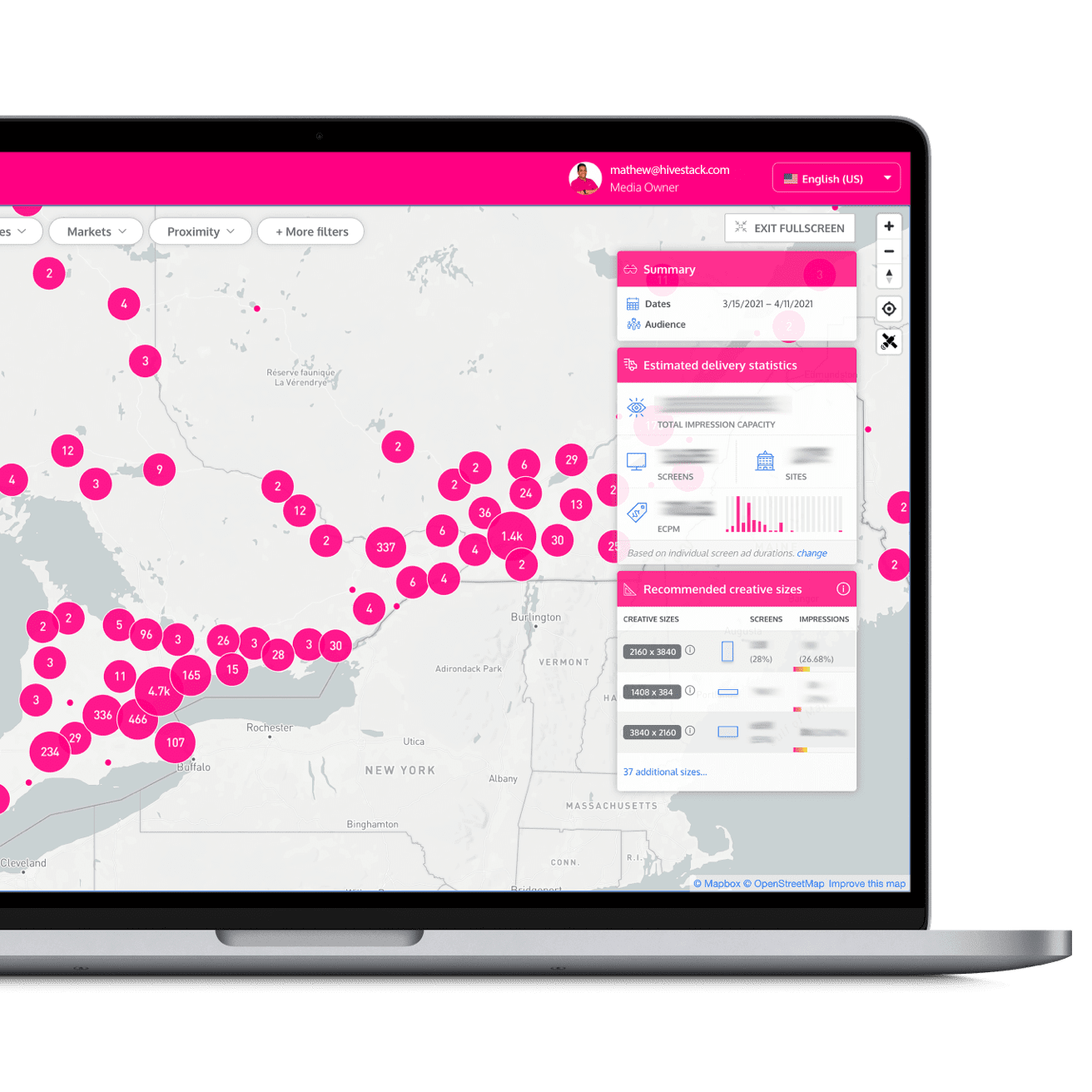 演示 Hivestack 交易平台的仪表板。