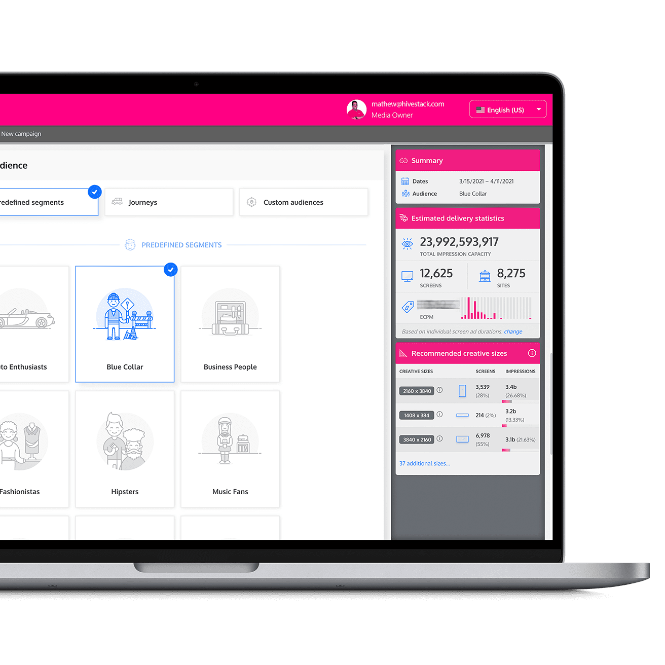 演示 Hivestack 白标解决方案的仪表板。