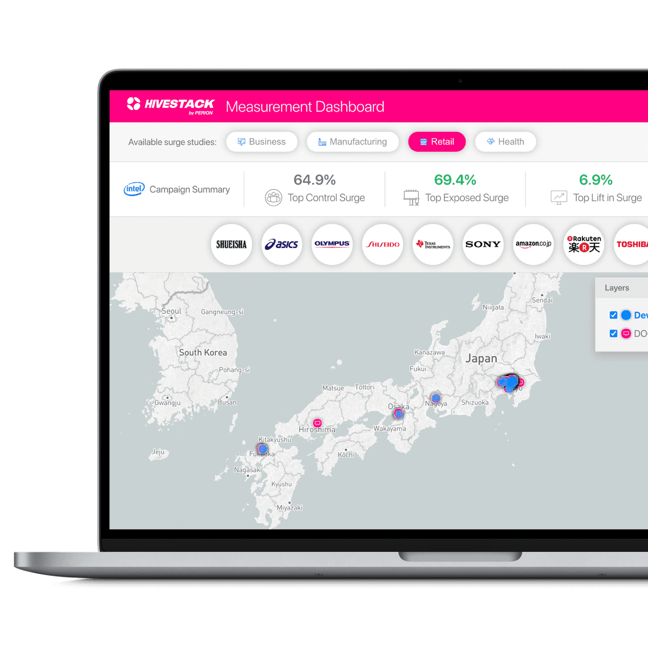 演示 Hivestack 衡量仪表板的屏幕。